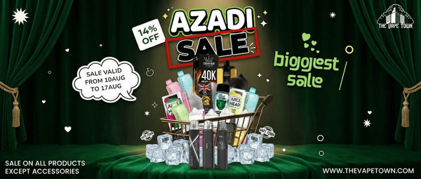 Azadi Sale 2026: Flat 14% Off all Vapes, E-liquids, Pods, Kits & Accessories
