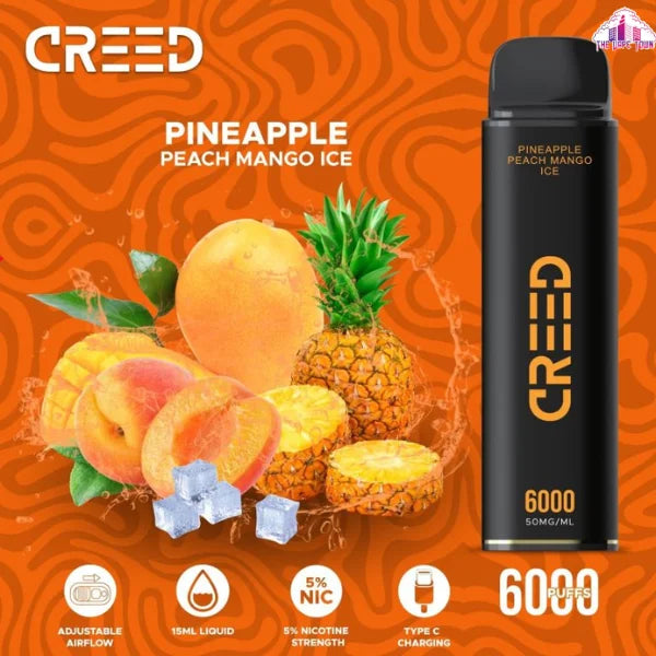 Creed Pineapple Peach Mango Ice Disposable Vape - 6000 Puffs The Vape Town Creed Pineapple Peach Mango Ice Disposable Vape - 6000 Puffs The Vape Town