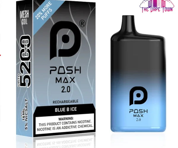 Posh Max 2.0 - Blue B Ice 5200 Puffs The Vape Town Posh Max 2.0 - Blue B Ice 5200 Puffs The Vape Town