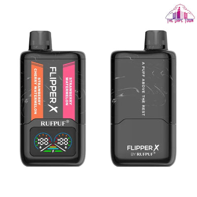 STRAWBERRY CHERRY WATERMELON + STRAWBERRY WATERMELON ICE 50MG - RUFPUF FLIPPER X DISPOSABLE 40K PUFFS