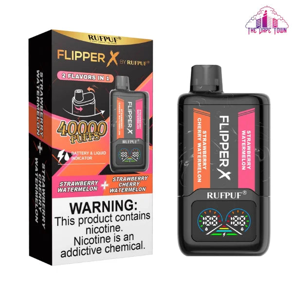 STRAWBERRY CHERRY WATERMELON + STRAWBERRY WATERMELON ICE 50MG - RUFPUF FLIPPER X DISPOSABLE 40K PUFFS