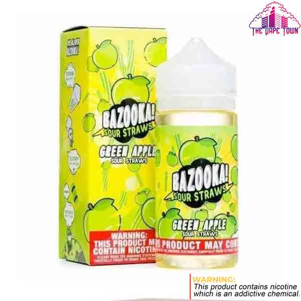 Bazooka Green Apple Sour Straws Free Base E-juice - 100ml